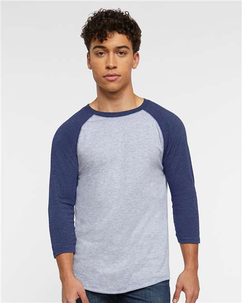Men's Baseball Fine Jersey Three-Quarter Sleeve Tee - Vintage Heather/ Vintage True Navy