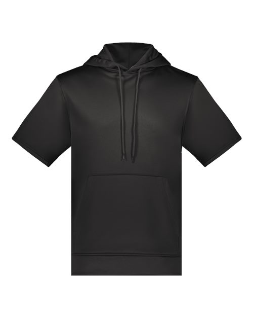 Unisex Fleece Short Sleeve Hooded Pullover - Black