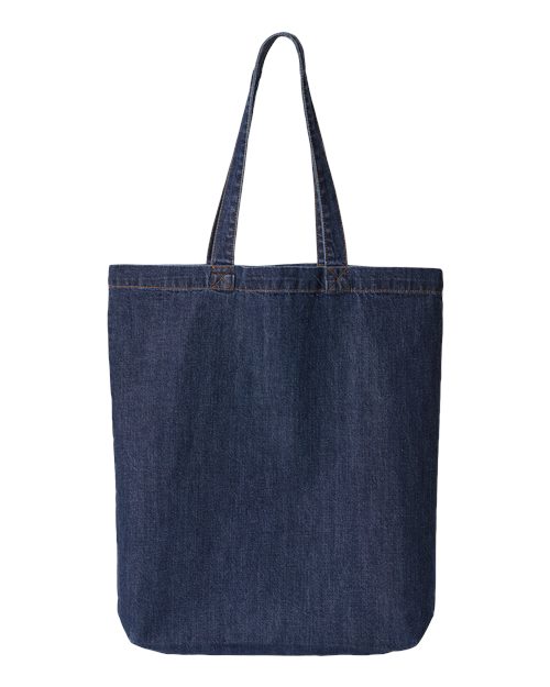 Cotton Denim Gusseted Tote Bag - Dark Blue Denim
