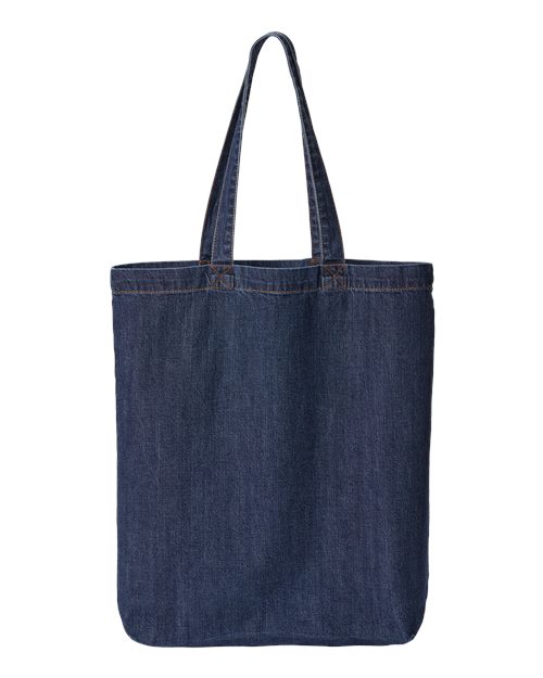 Cotton Denim Gusseted Tote Bag - Dark Blue Denim