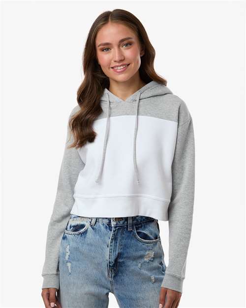 Women's Cropped Fleece Hooded Sweatshirt - White/ Oxford Heather