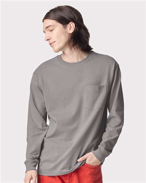 Unisex Super Heavyweight Long Sleeve Pocket Tee - Gravel