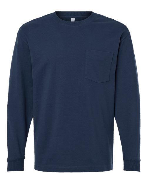 Unisex Super Heavyweight Long Sleeve Pocket Tee - Sea Blue