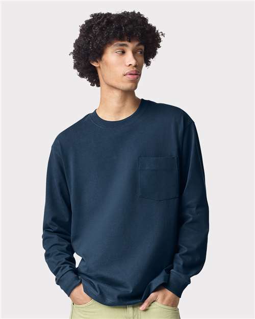 Unisex Super Heavyweight Long Sleeve Pocket Tee - Sea Blue