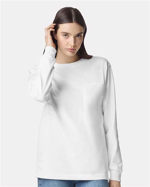 Unisex Super Heavyweight Long Sleeve Pocket Tee - White