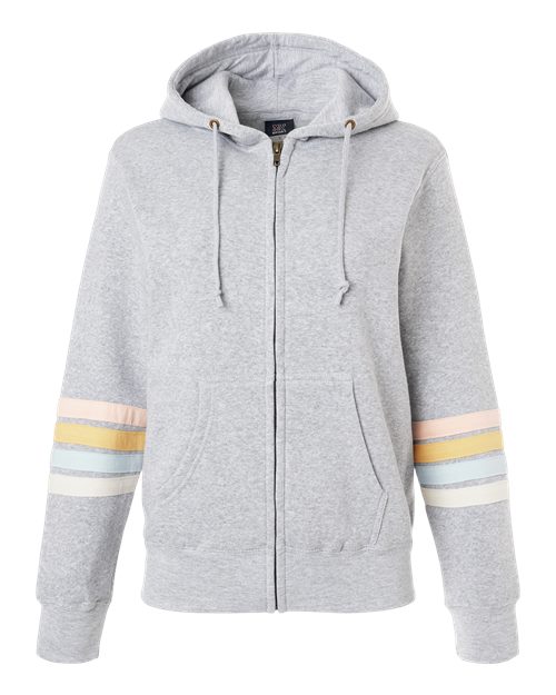 Women's Striped Sleeves Full-Zip Hooded Sweatshirt - Heather Grey