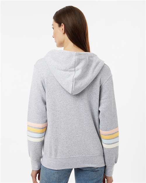 Women's Striped Sleeves Full-Zip Hooded Sweatshirt - Heather Grey