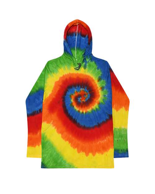 Unisex Tie-Dyed Hooded Long Sleeve T-Shirt - Moondance Red