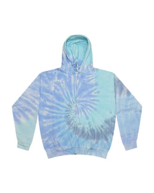 Unisex Tie-Dyed Full-Zip Hooded Sweatshirt - Lagoon
