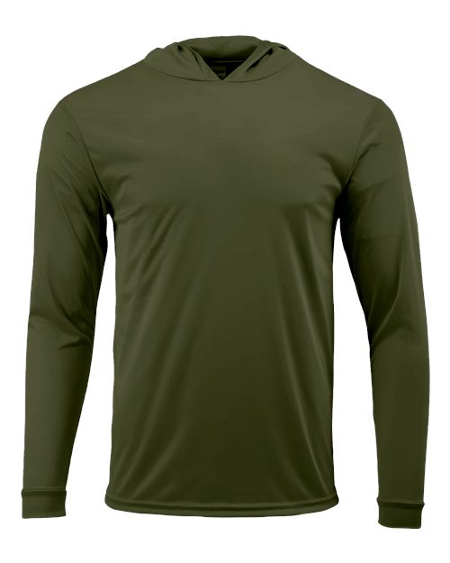 Unisex Bahama Performance Hooded Long Sleeve T-Shirt - Olive Green