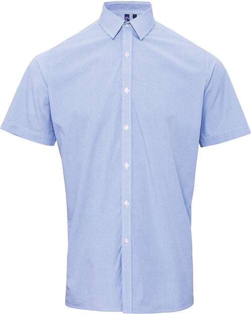 Men's Microcheck Gingham Cotton Shirt - Light Blue/ White