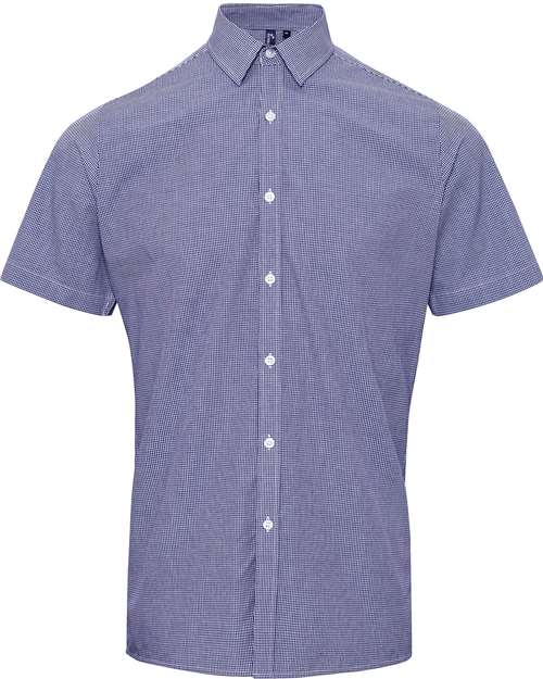 Men's Microcheck Gingham Cotton Shirt - Navy/ White