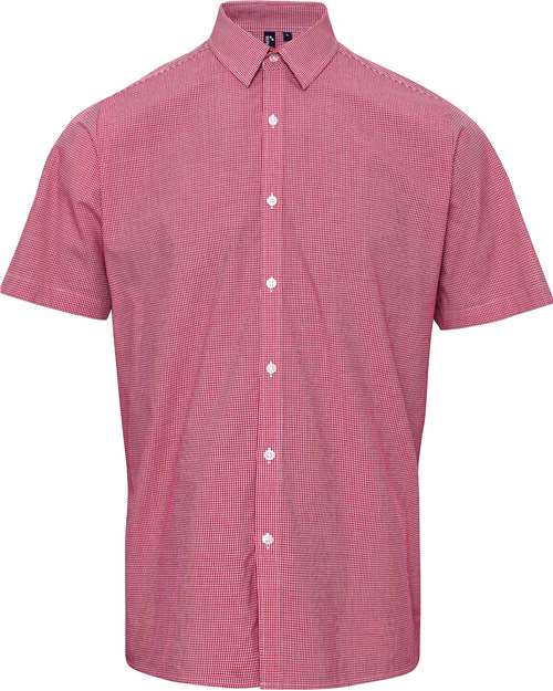 Men's Microcheck Gingham Cotton Shirt - Red/ White