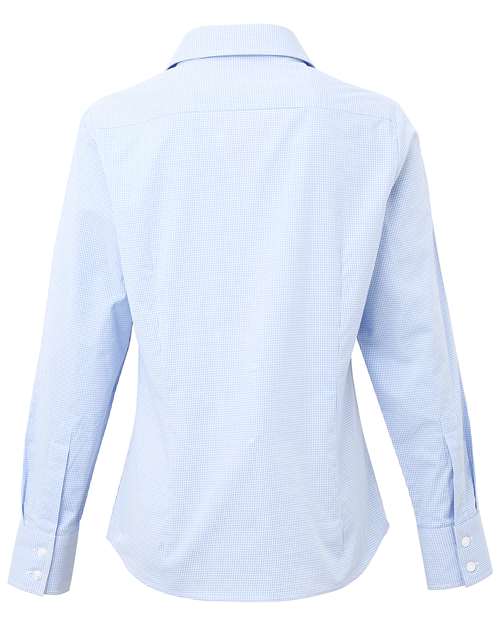 Women's Microcheck Gingham Cotton Shirt - Light Blue/ White