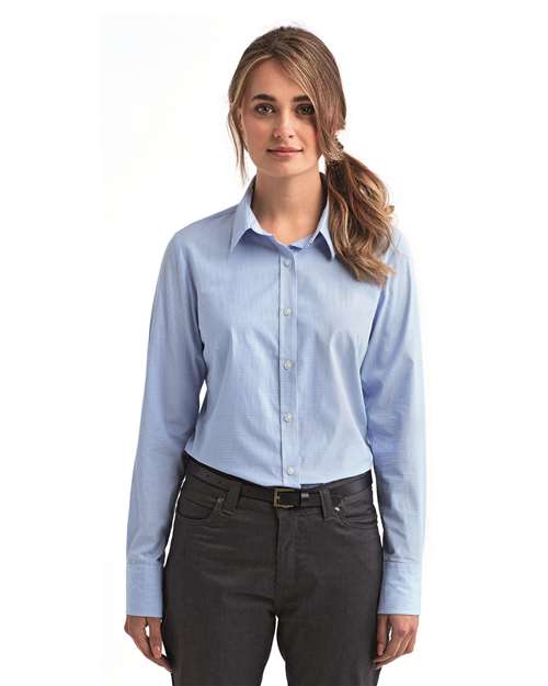 Women's Microcheck Gingham Cotton Shirt - Light Blue/ White