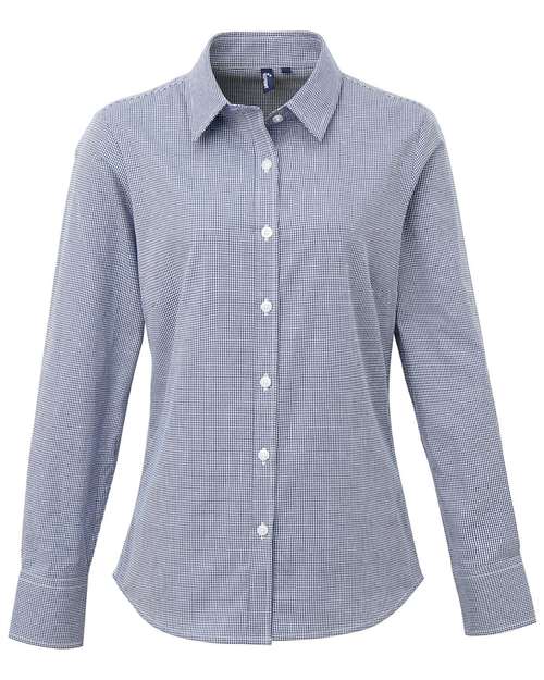 Women's Microcheck Gingham Cotton Shirt - Navy/ White