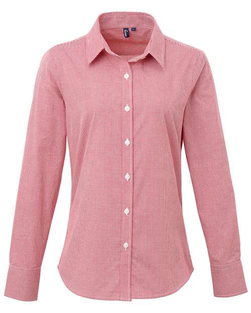Women's Microcheck Gingham Cotton Shirt - Red/ White