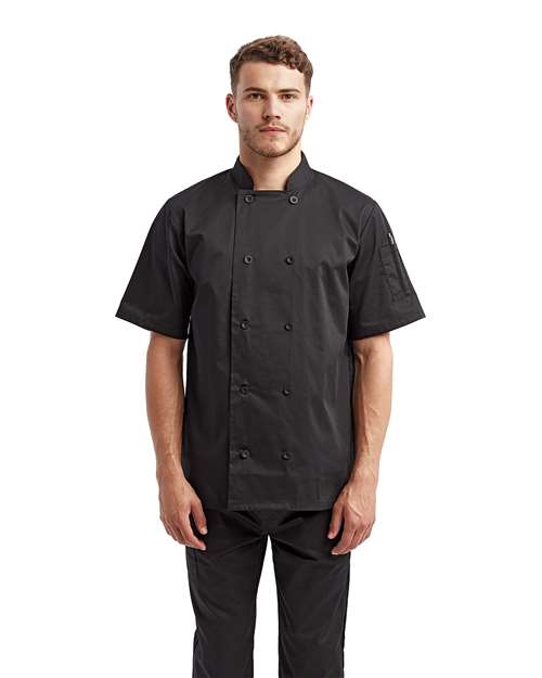 Unisex Short Sleeve Recycled Chef Coat - Black