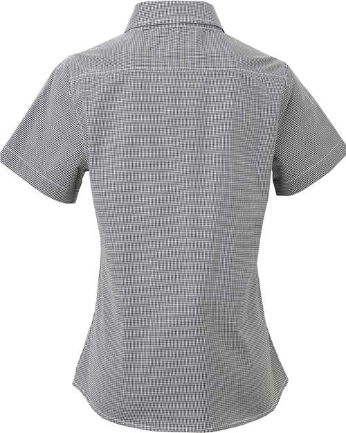 Women's Microcheck Gingham Short Sleeve Cotton Dress Shirt - Black/ White
