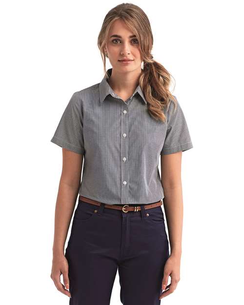 Women's Microcheck Gingham Short Sleeve Cotton Dress Shirt - Black/ White
