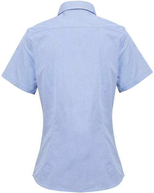 Women's Microcheck Gingham Short Sleeve Cotton Dress Shirt - Light Blue/ White