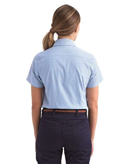 Women's Microcheck Gingham Short Sleeve Cotton Dress Shirt - Light Blue/ White