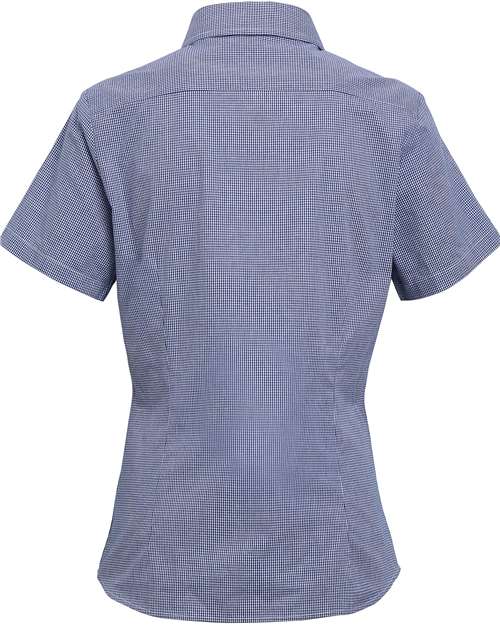 Women's Microcheck Gingham Short Sleeve Cotton Dress Shirt - Navy/ White