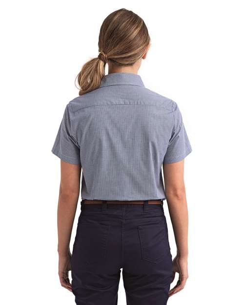 Women's Microcheck Gingham Short Sleeve Cotton Dress Shirt - Navy/ White