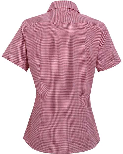 Women's Microcheck Gingham Short Sleeve Cotton Dress Shirt - Red/ White