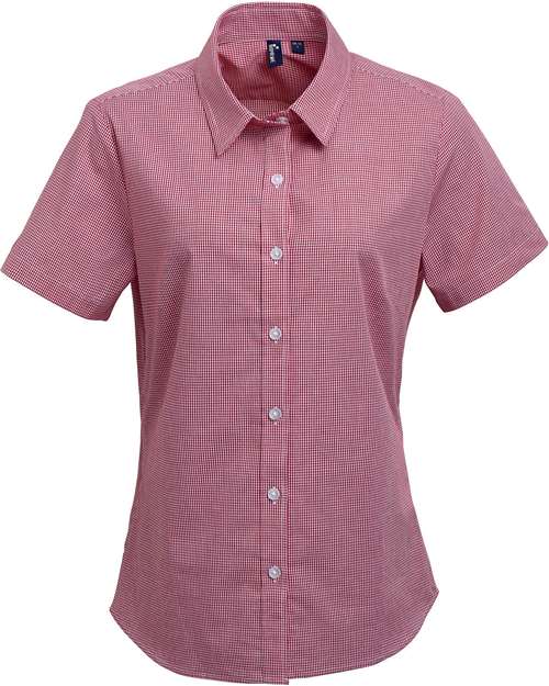 Women's Microcheck Gingham Short Sleeve Cotton Dress Shirt - Red/ White