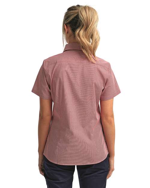 Women's Microcheck Gingham Short Sleeve Cotton Dress Shirt - Red/ White