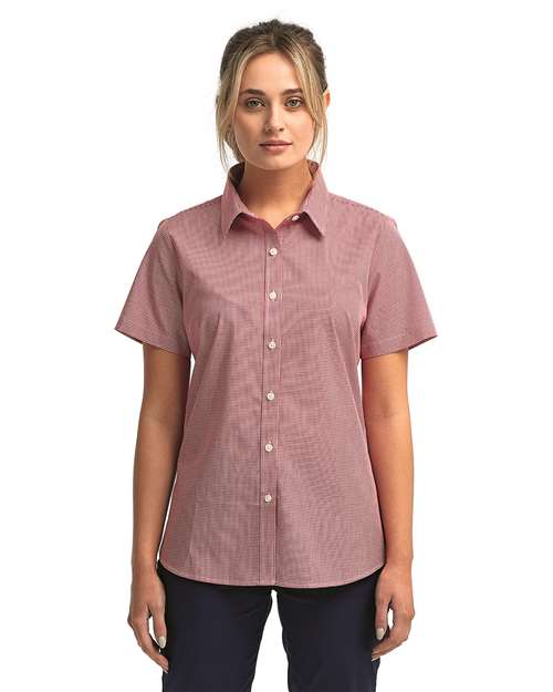 Women's Microcheck Gingham Short Sleeve Cotton Dress Shirt - Red/ White