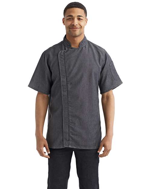 Unisex Zip-Close Short Sleeve Chef's Coat - Black Denim