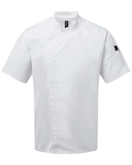 Unisex Zip-Close Short Sleeve Chef's Coat - White