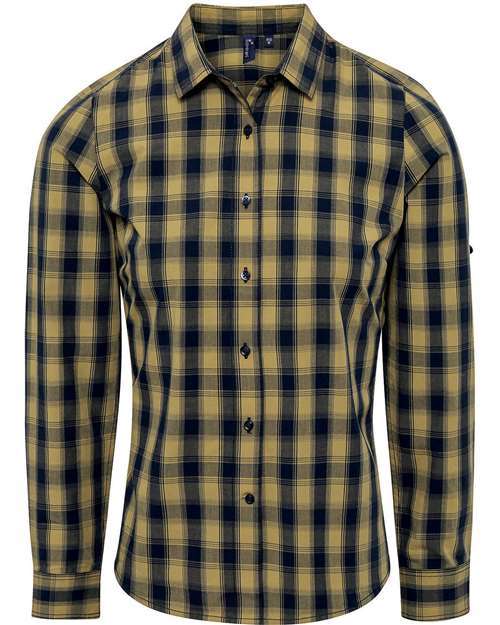 Women's Mulligan Check Cotton Dress Shirt - Camel/ Navy