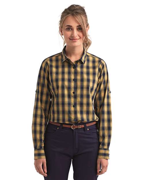 Women's Mulligan Check Cotton Dress Shirt - Camel/ Navy