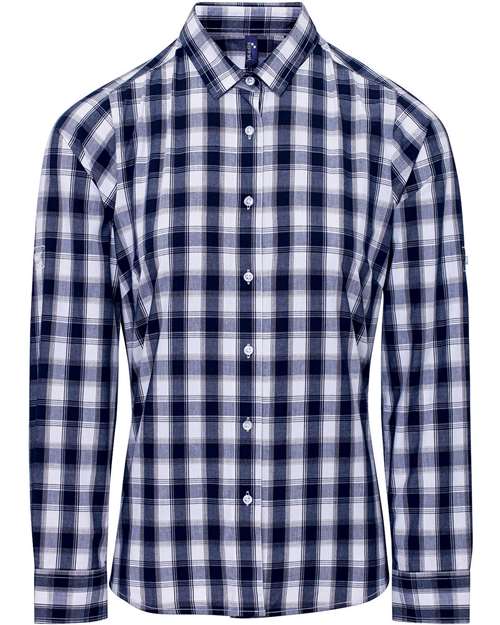 Women's Mulligan Check Cotton Dress Shirt - White/ Navy