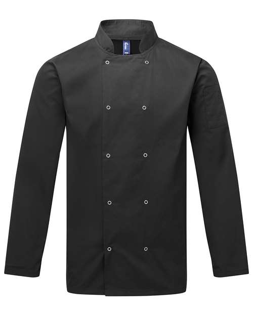 Unisex Ten Studded Front Chef Coat - Black
