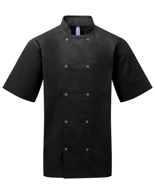 Unisex Ten Studded Front Short Sleeve Chef Coat - Black