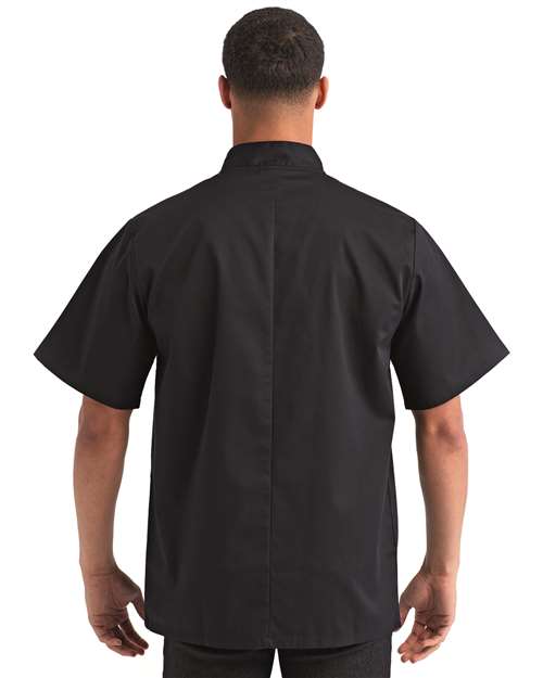 Unisex Ten Studded Front Short Sleeve Chef Coat - Black