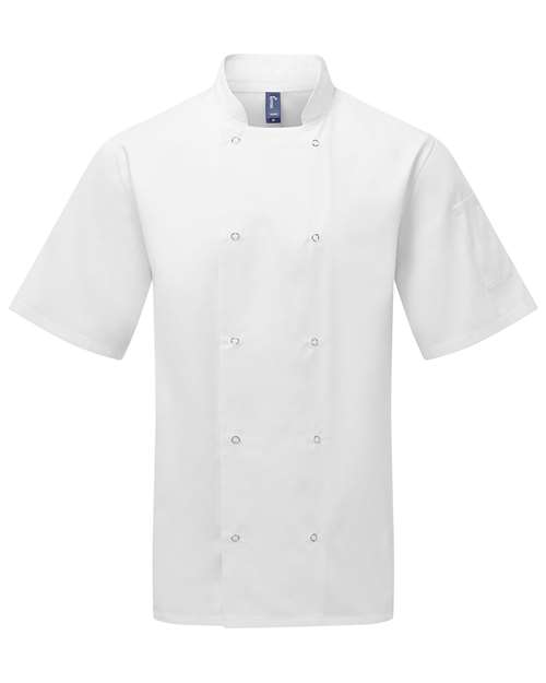 Unisex Ten Studded Front Short Sleeve Chef Coat - White