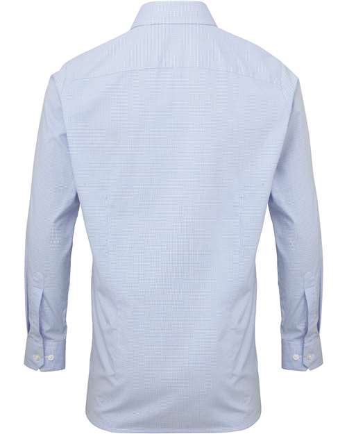 Men's Microcheck Gingham Cotton Shirt - Light Blue/ White