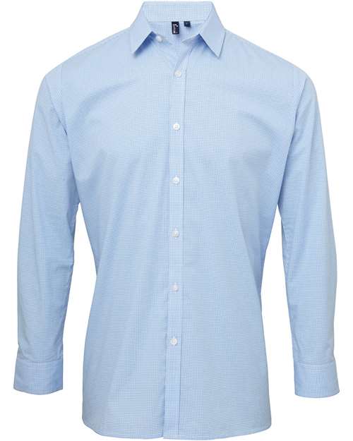 Men's Microcheck Gingham Cotton Shirt - Light Blue/ White