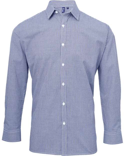 Men's Microcheck Gingham Cotton Shirt - Navy/ White