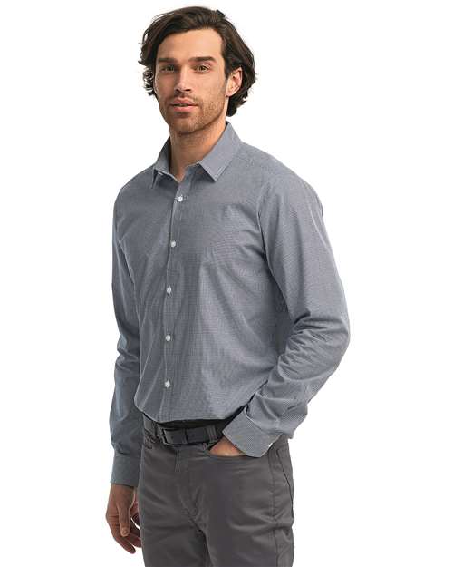 Men's Microcheck Gingham Cotton Shirt - Navy/ White