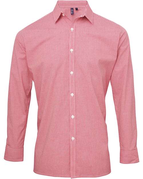 Men's Microcheck Gingham Cotton Shirt - Red/ White