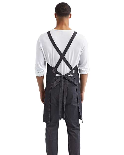 Cross Back Barista Bib Apron - Black Denim