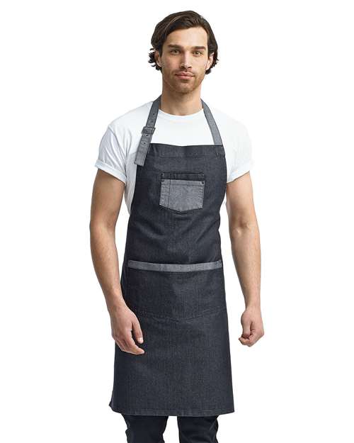 Domain Contrast Denim Bib Apron - Black Denim