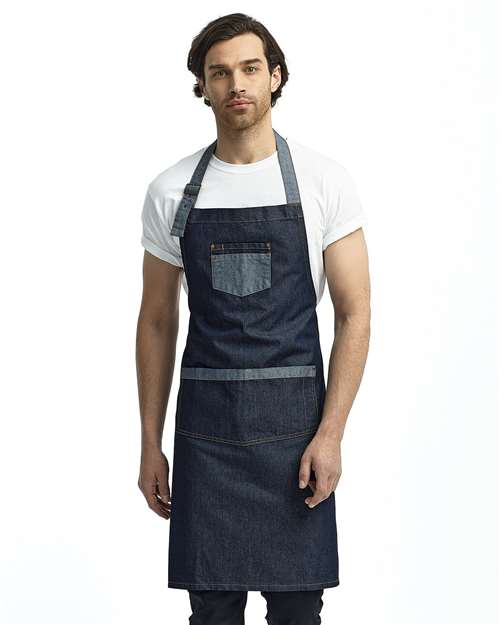 Domain Contrast Denim Bib Apron - Indigo Denim
