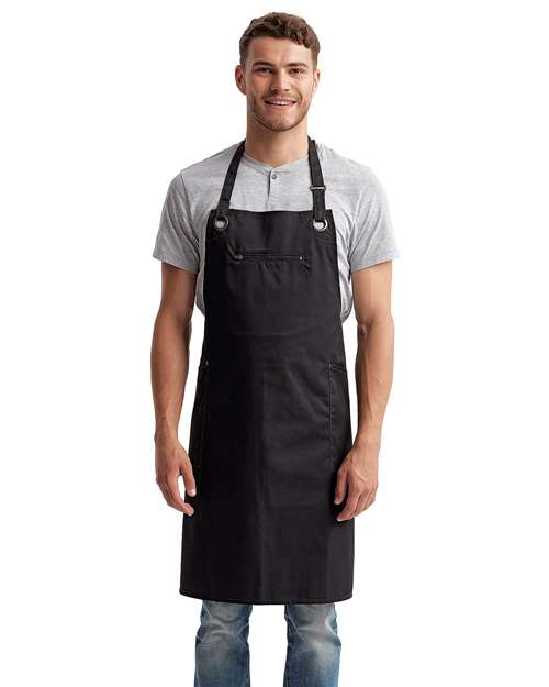 Barley Contrast Stitch Recycled Bib Apron - Black/ Charcoal
